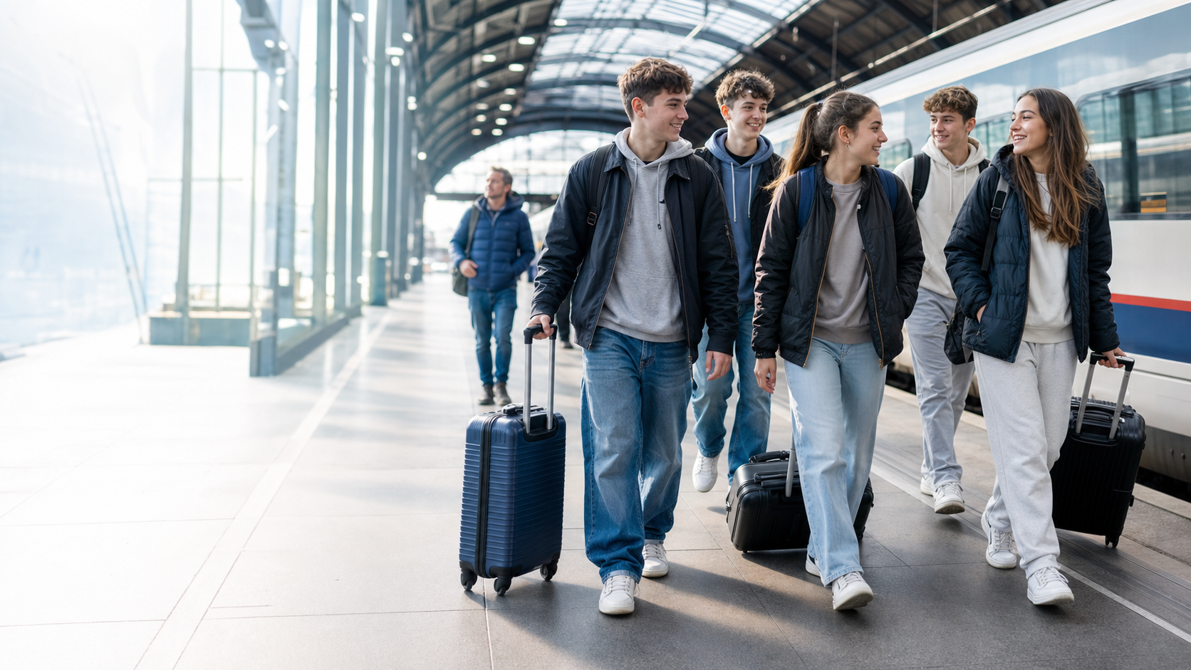 Schülerinnen und Schüler starten gemeinsam zu einer Erasmus-Reise